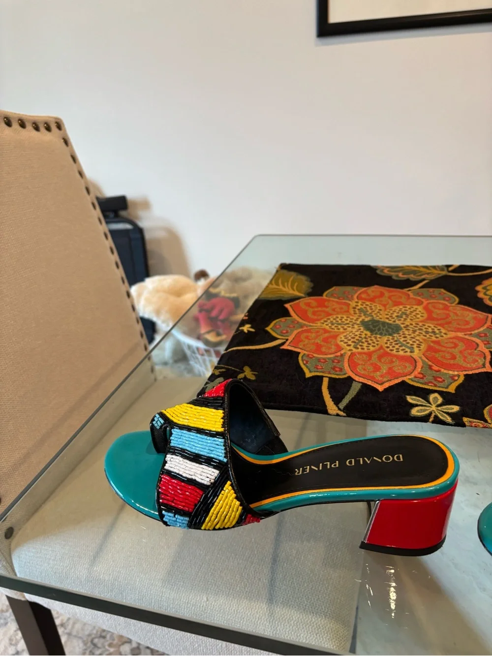 Donald Pliner Cuoio Multicolor Beaded Slide Mules